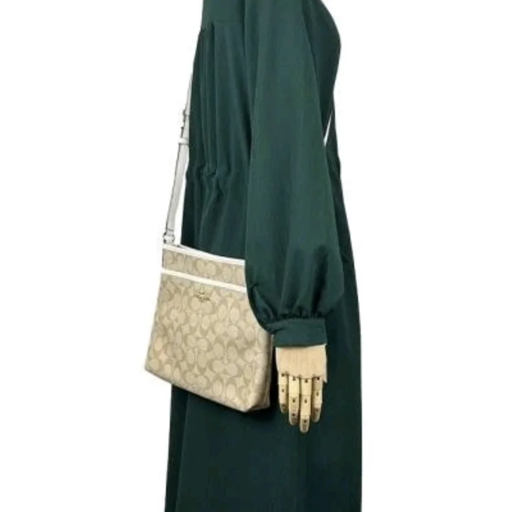 Coach F29210 Signature Leather Shoulder Bag Beige White Crossbody - Picture 2 of 10